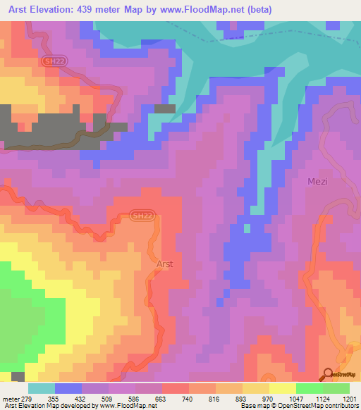 Arst,Albania Elevation Map