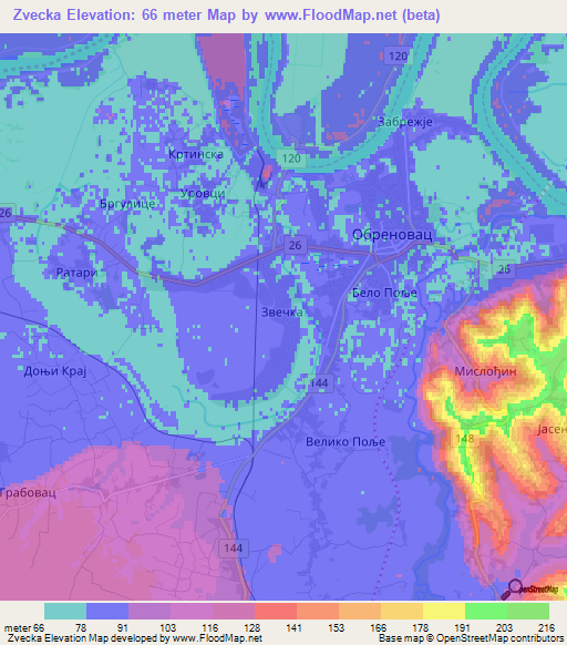 Zvecka,Serbia Elevation Map