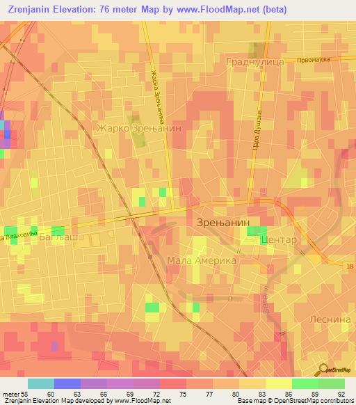 Zrenjanin,Serbia Elevation Map