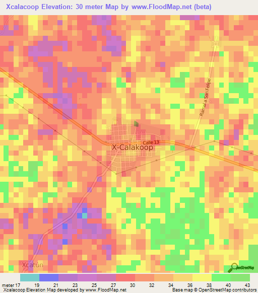 Xcalacoop,Mexico Elevation Map