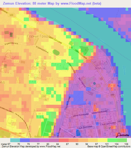 Zemun,Serbia Elevation Map