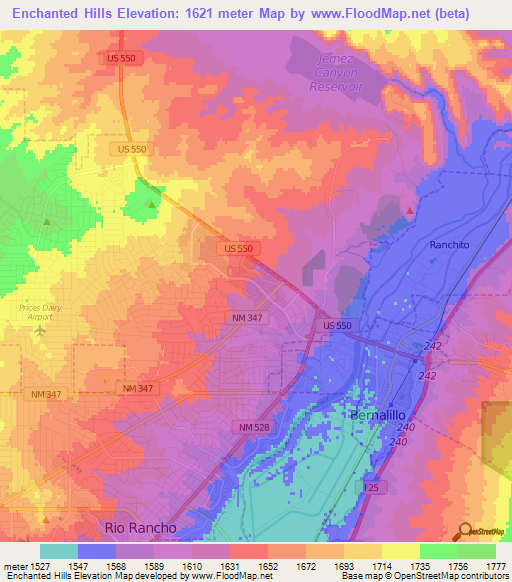 Enchanted Hills,US Elevation Map