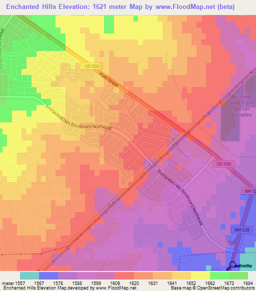 Enchanted Hills,US Elevation Map