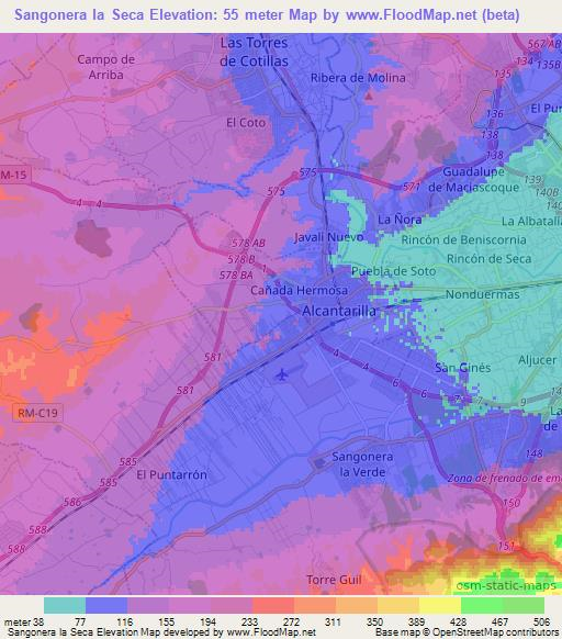 Sangonera la Seca,Spain Elevation Map