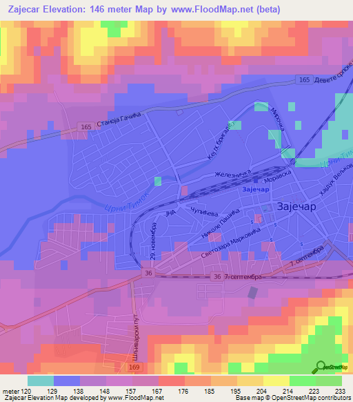 Zajecar,Serbia Elevation Map