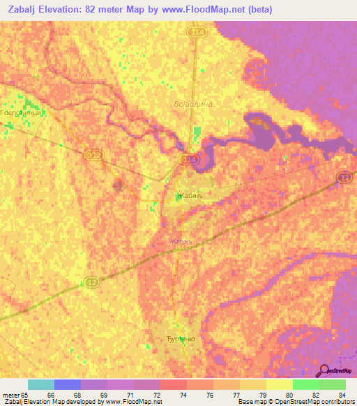 Zabalj,Serbia Elevation Map