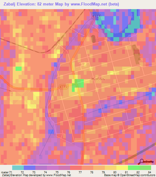 Zabalj,Serbia Elevation Map