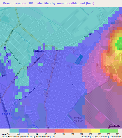 Vrsac,Serbia Elevation Map