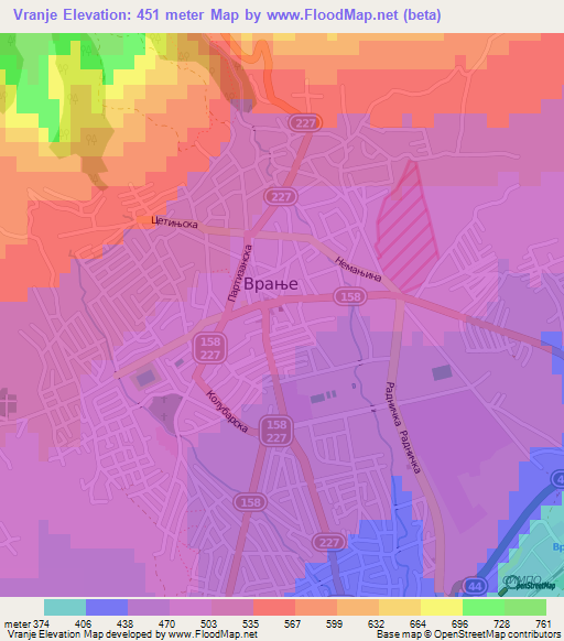 Vranje,Serbia Elevation Map