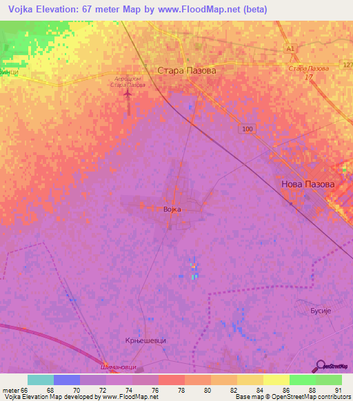 Vojka,Serbia Elevation Map