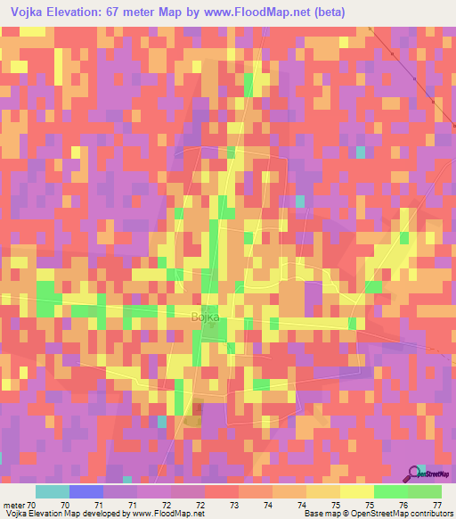 Vojka,Serbia Elevation Map