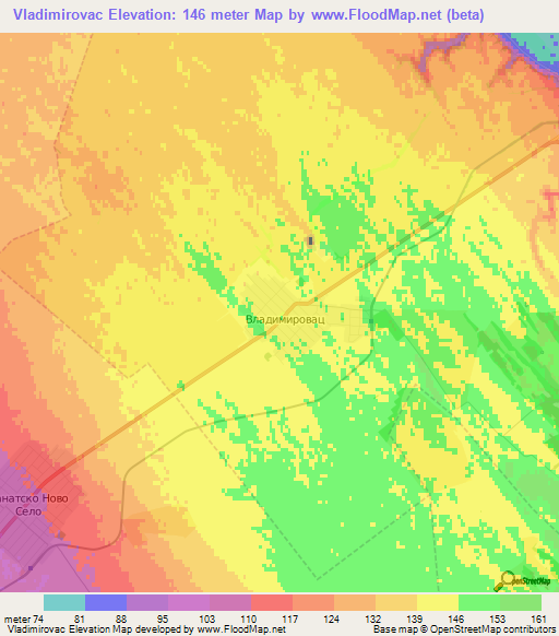 Vladimirovac,Serbia Elevation Map