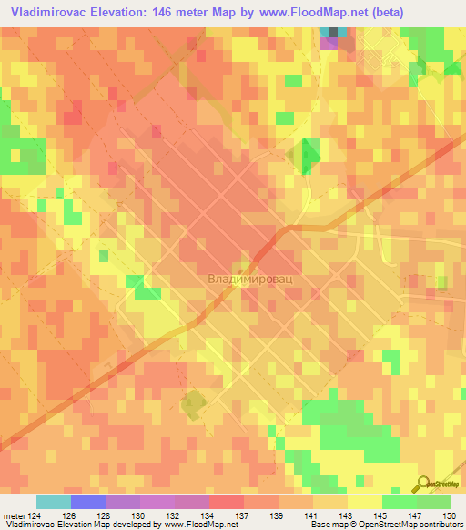 Vladimirovac,Serbia Elevation Map