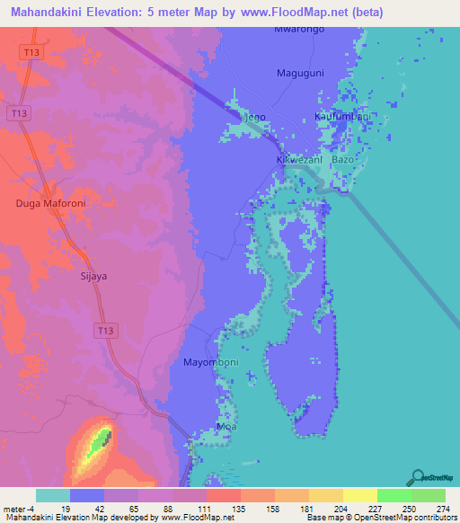 Mahandakini,Tanzania Elevation Map