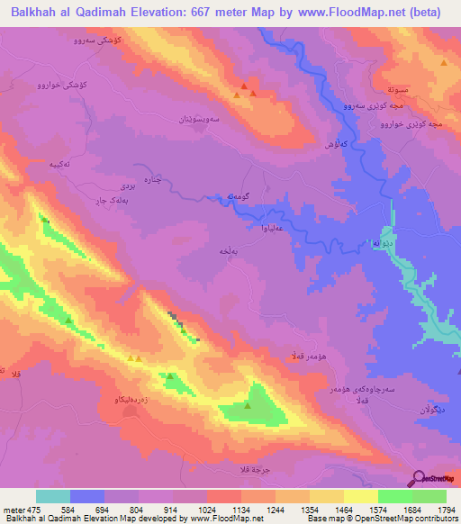 Balkhah al Qadimah,Turkey Elevation Map