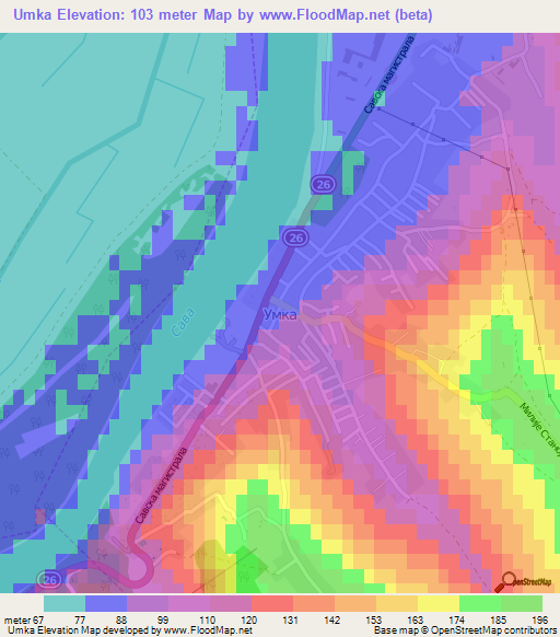 Umka,Serbia Elevation Map