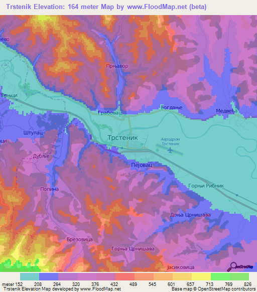 Trstenik,Serbia Elevation Map