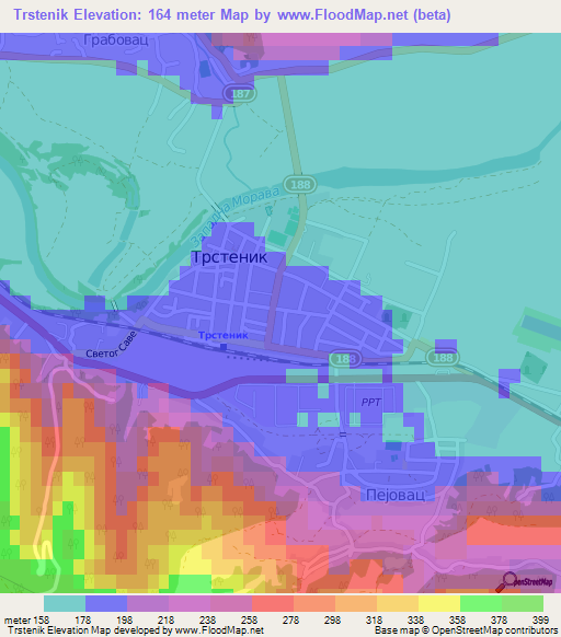 Trstenik,Serbia Elevation Map