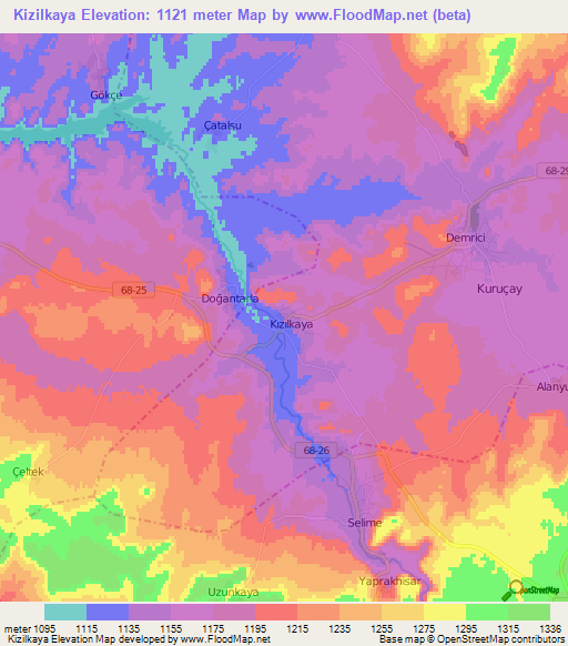 Kizilkaya,Turkey Elevation Map