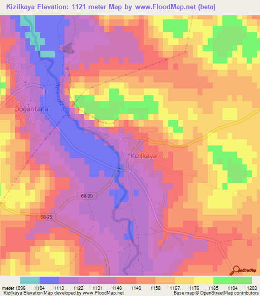 Kizilkaya,Turkey Elevation Map