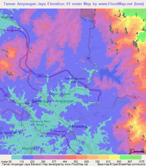 Taman Ampangan Jaya,Malaysia Elevation Map