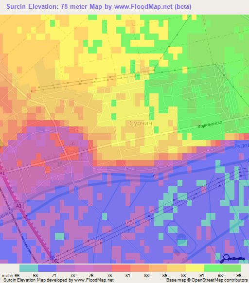 Surcin,Serbia Elevation Map