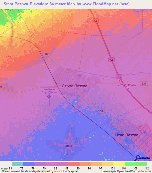 Stara Pazova,Serbia Elevation Map