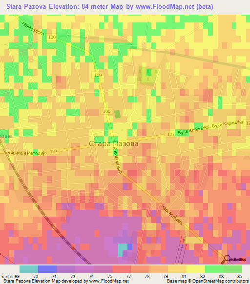 Stara Pazova,Serbia Elevation Map