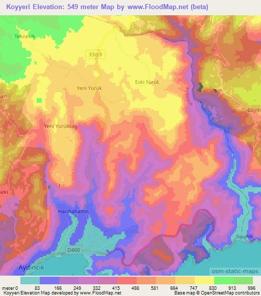 Koyyeri,Turkey Elevation Map