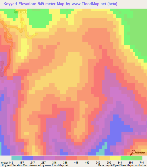 Koyyeri,Turkey Elevation Map