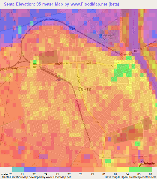 Senta,Serbia Elevation Map