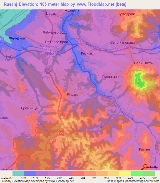 Rusanj,Serbia Elevation Map