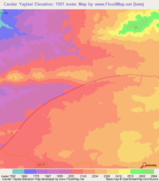 Cavdar Yaylasi,Turkey Elevation Map