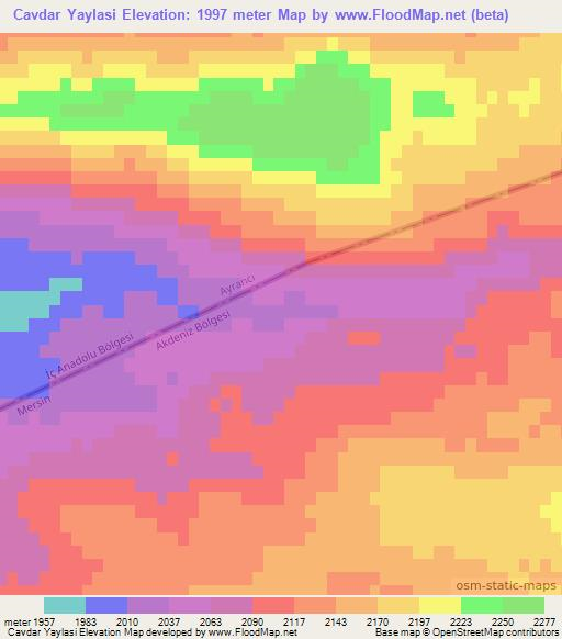 Cavdar Yaylasi,Turkey Elevation Map