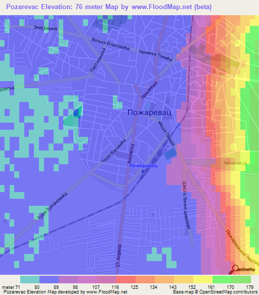 Pozarevac,Serbia Elevation Map