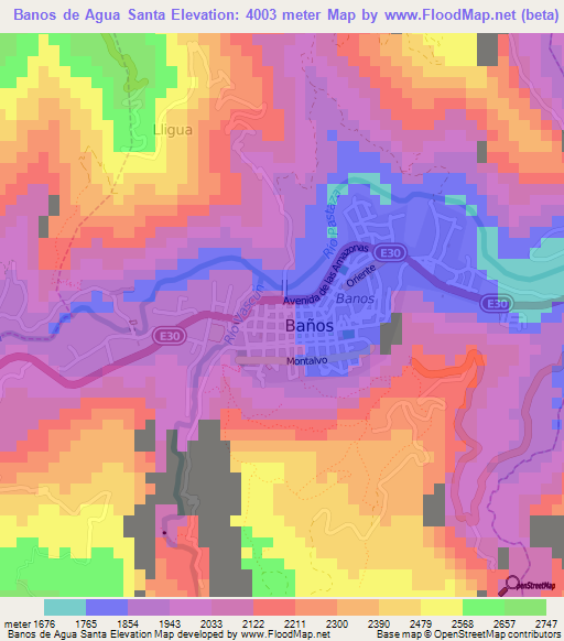 Banos de Agua Santa,Ecuador Elevation Map