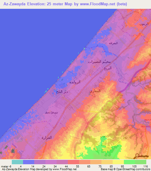 Az-Zawayda,Palestinian Territory Elevation Map