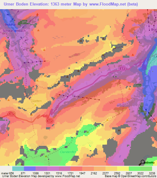 Urner Boden,Switzerland Elevation Map