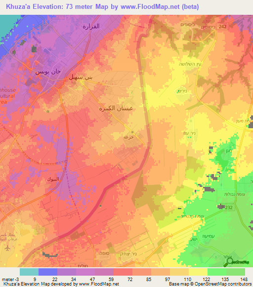 Khuza'a,Palestinian Territory Elevation Map