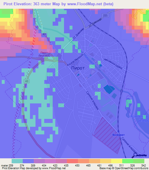 Pirot,Serbia Elevation Map