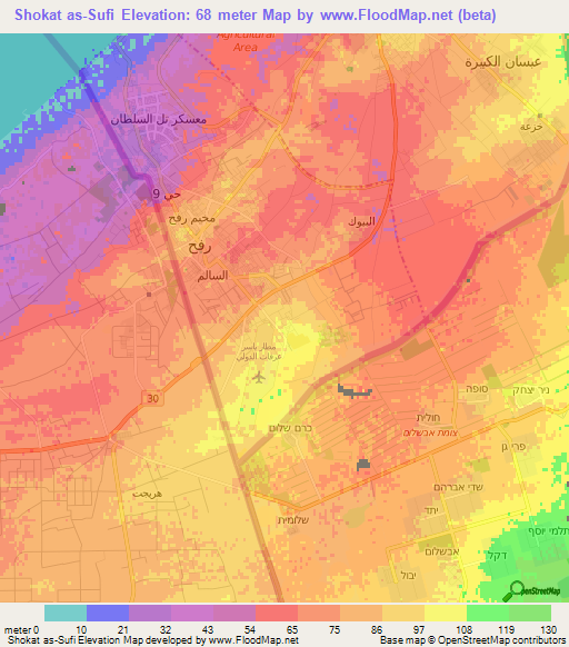 Shokat as-Sufi,Palestinian Territory Elevation Map