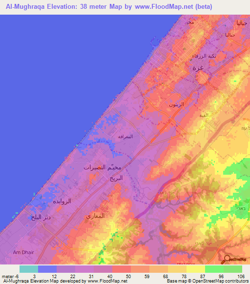 Al-Mughraqa,Palestinian Territory Elevation Map