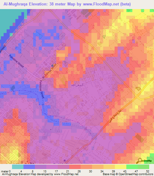 Al-Mughraqa,Palestinian Territory Elevation Map