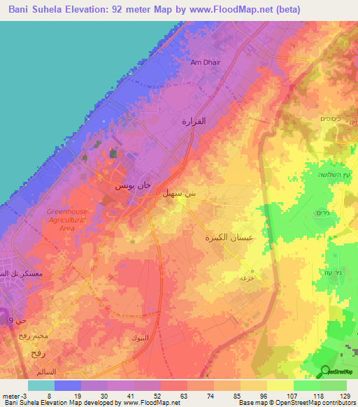 Bani Suhela,Palestinian Territory Elevation Map