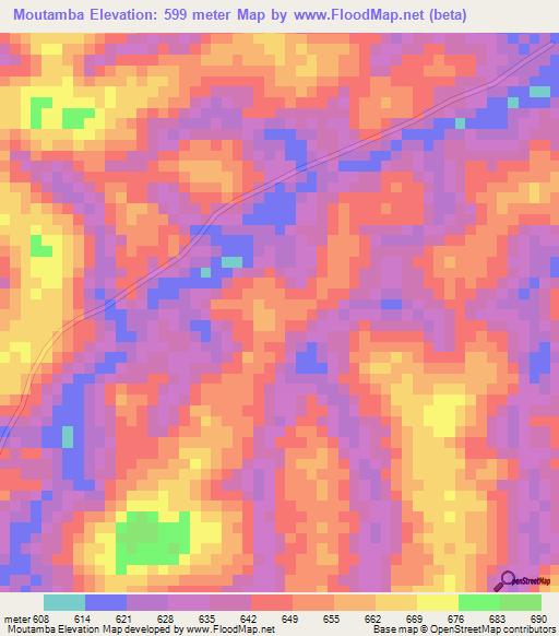 Moutamba,Cameroon Elevation Map