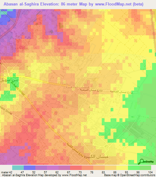 Abasan al-Saghira,Palestinian Territory Elevation Map
