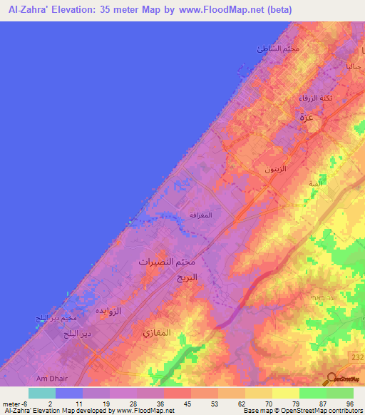 Al-Zahra',Palestinian Territory Elevation Map