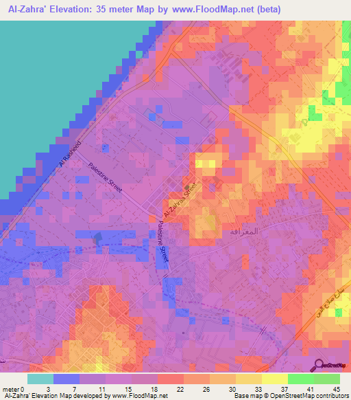 Al-Zahra',Palestinian Territory Elevation Map