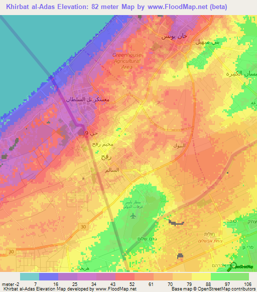 Khirbat al-Adas,Palestinian Territory Elevation Map