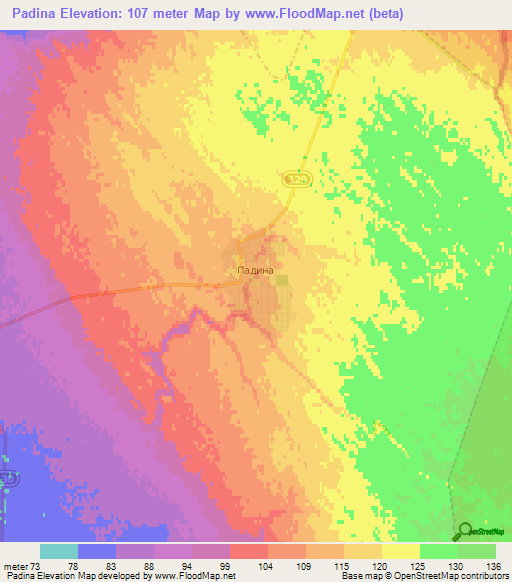 Padina,Serbia Elevation Map